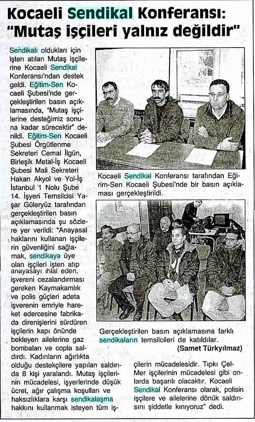 Kocaeli Sendikal Konferansı Mutaş İşçileri Yalnız Değildir - Özgür Kocaeli