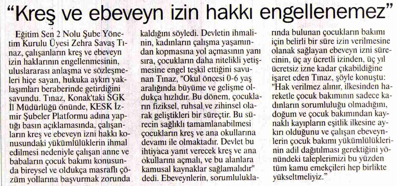 Kreş ve Ebeveyn İzin Hakkı Engellenemez - Ege Telgraf