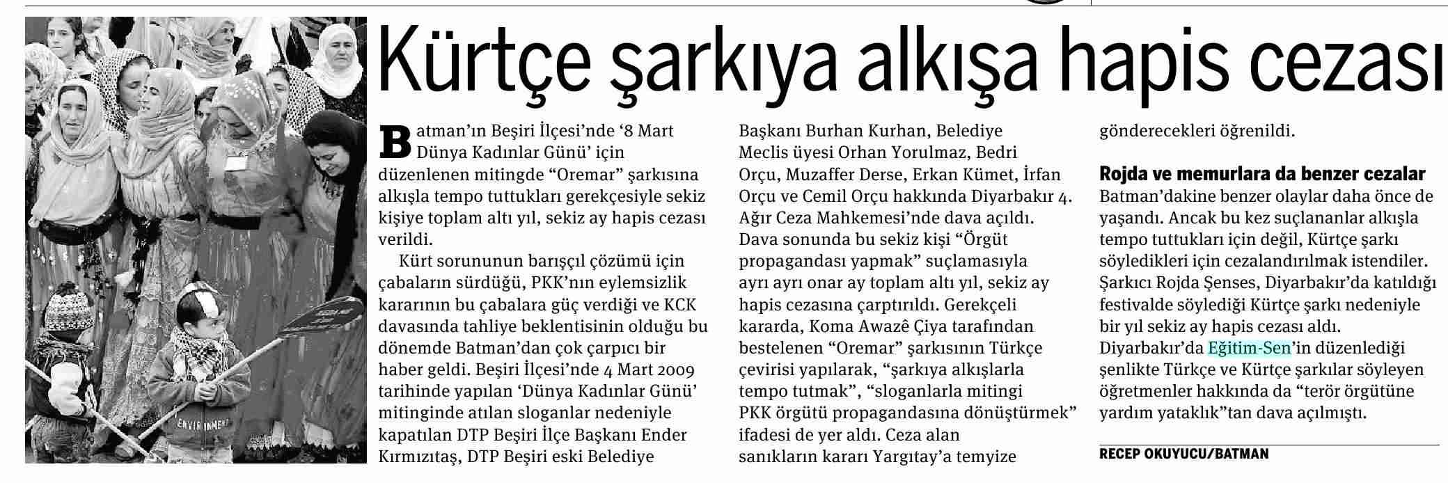 Kürtçe Şarkıya Alkışa Hapis Cezası - Taraf