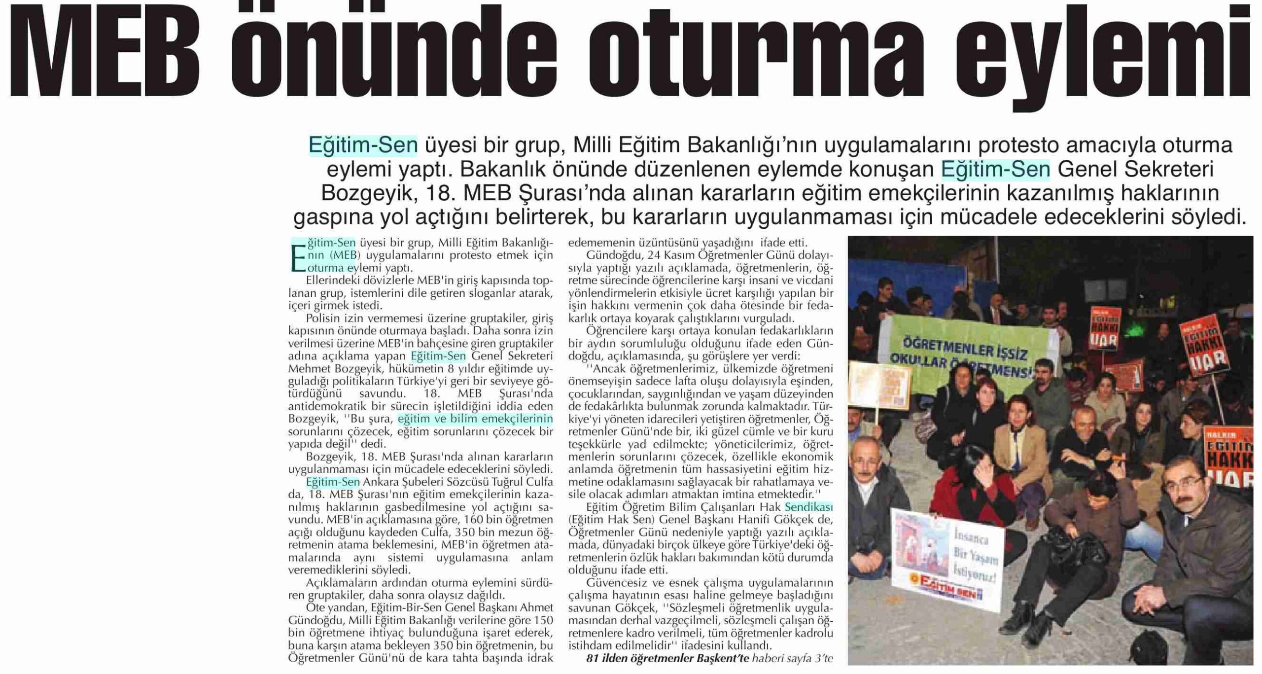 MEB Önünde Oturma Eylemi - Başkent