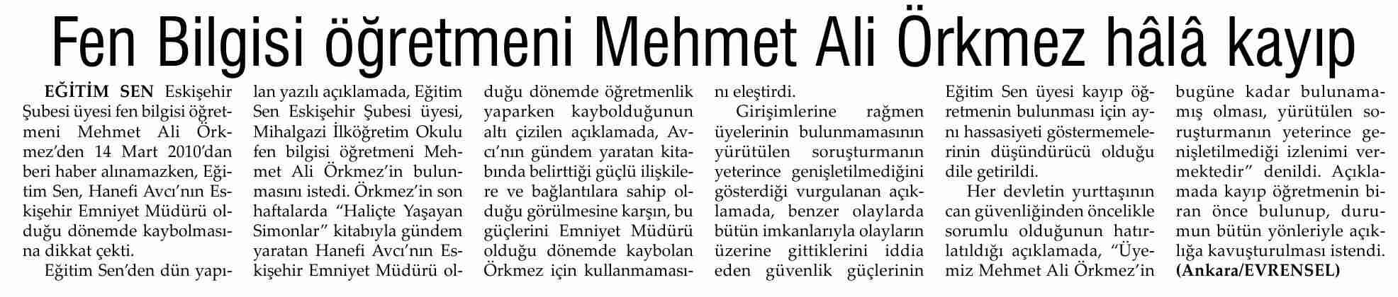 Mehmet Ali Örkmez Hala Kayıp - Evrensel