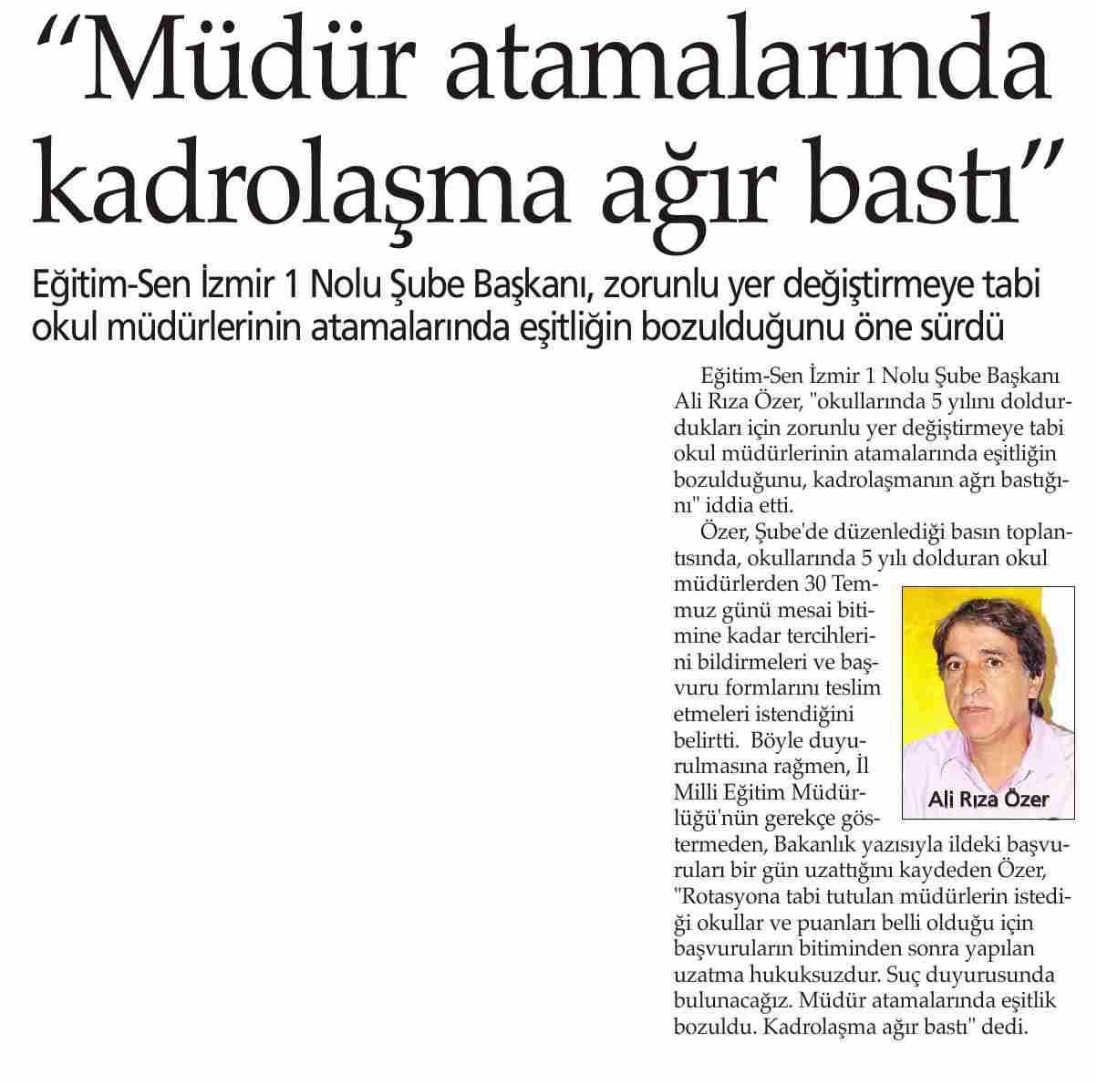 Müdür Atamalarında Kadrolaşma Ağır Bastı - Yenigün İzmir