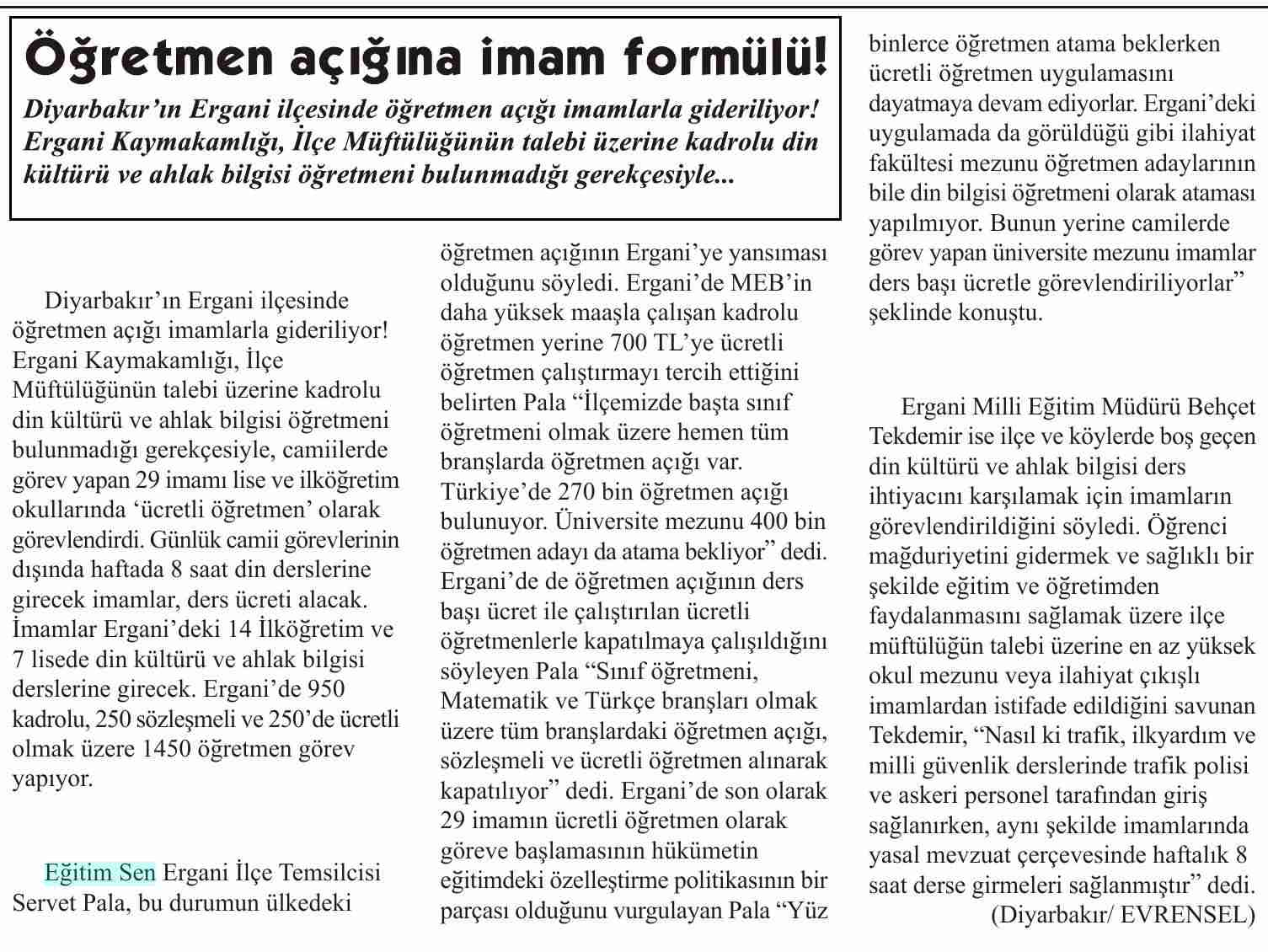 Öğretmen Açığına İmam Formülü - Karahöyük
