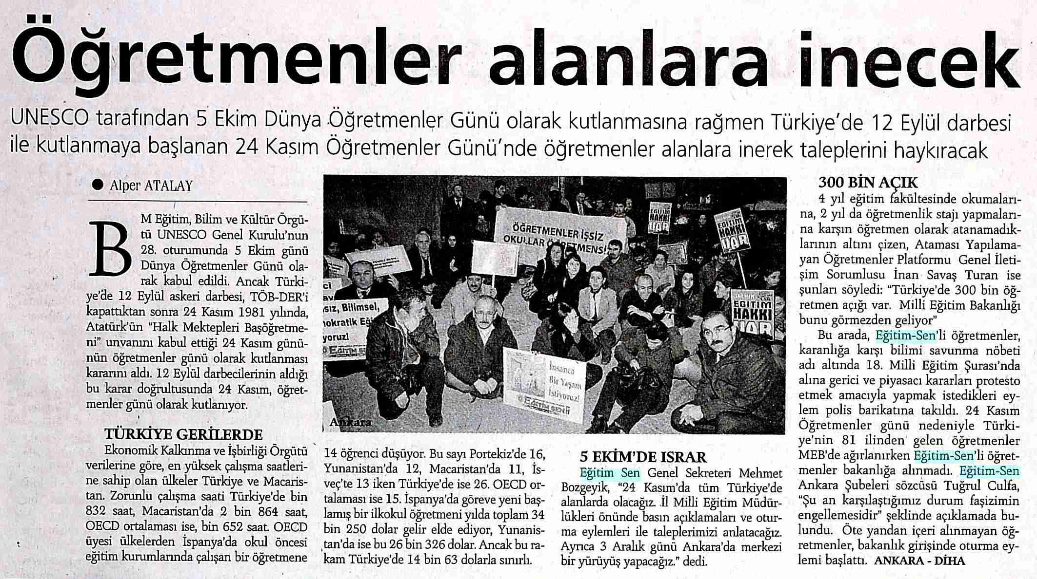 Öğretmen Alanlara İnecek - Günlük