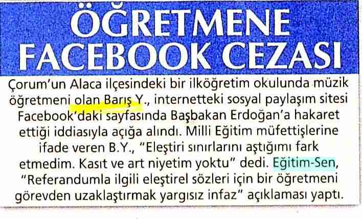 Öğretmen Facebook Cezası - Posta