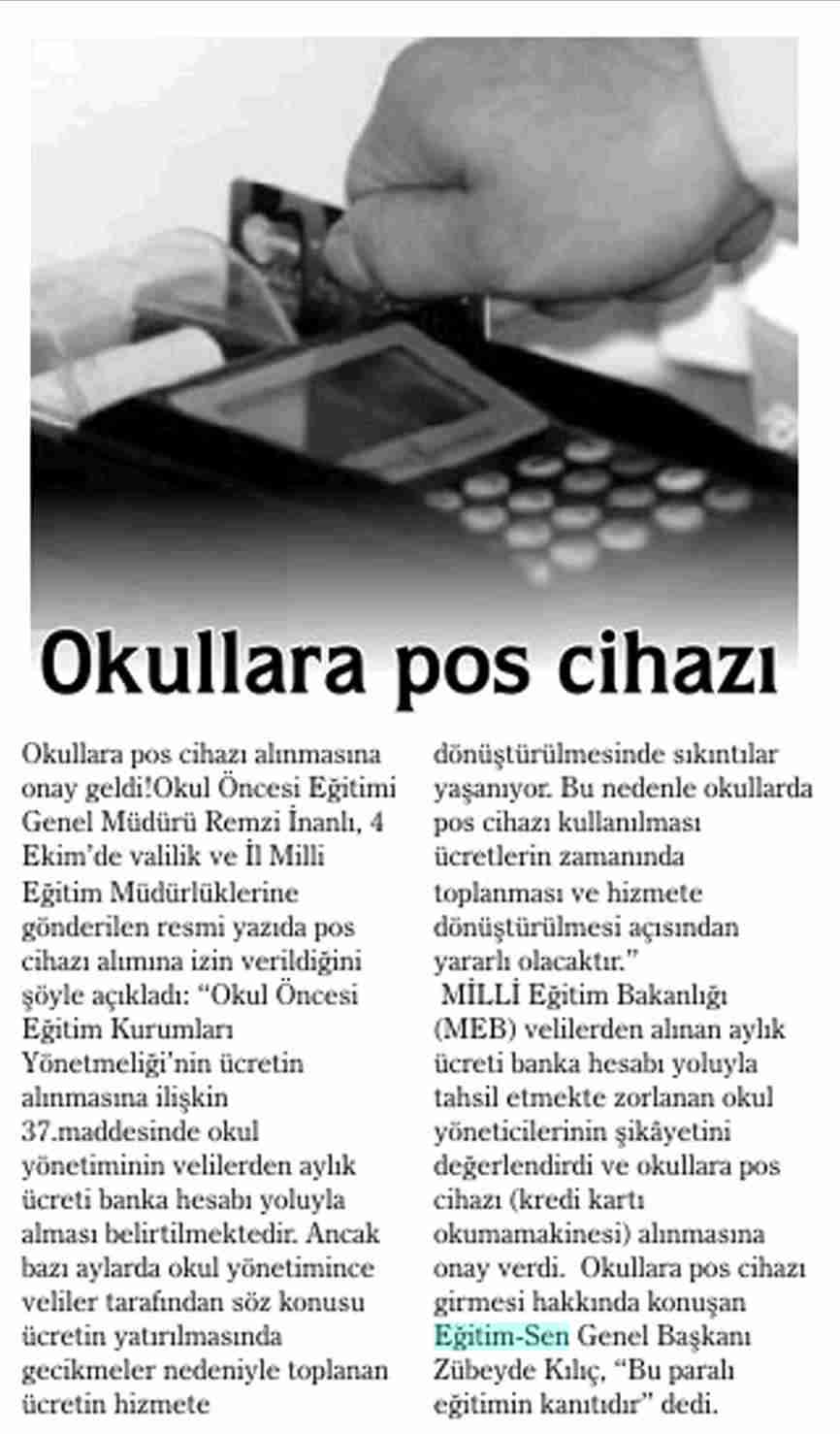 Okullara Pos Cihazı - Düzce Manşet Gazetesi