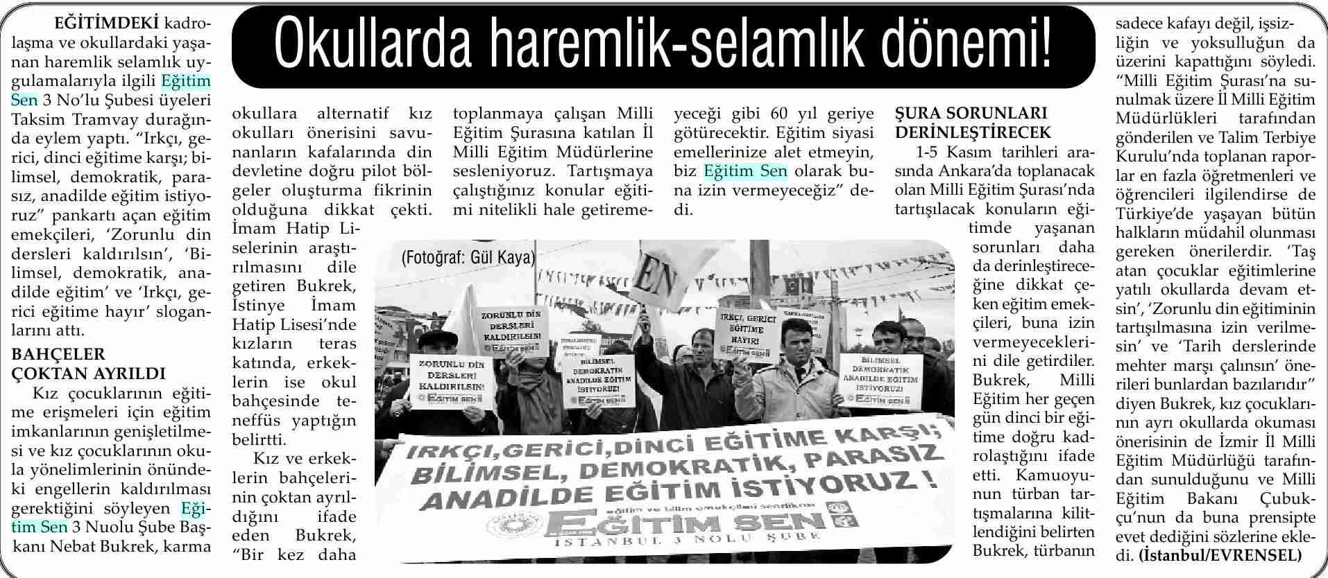 Okullarda Haremlik Selamlık Dönemi - Evrensel