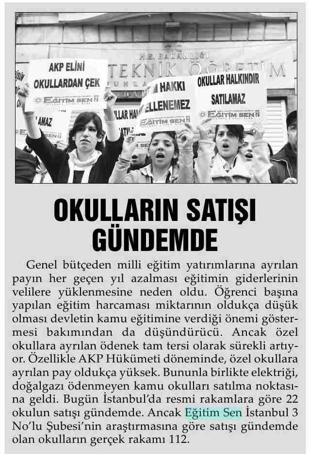 Okulların Satışı Gündemde - Evrensel