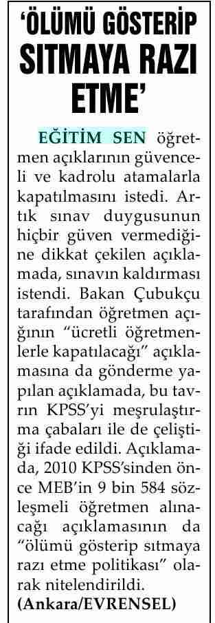 Ölümü Gösterip Sıtmaya Razı Etme - Evrensel