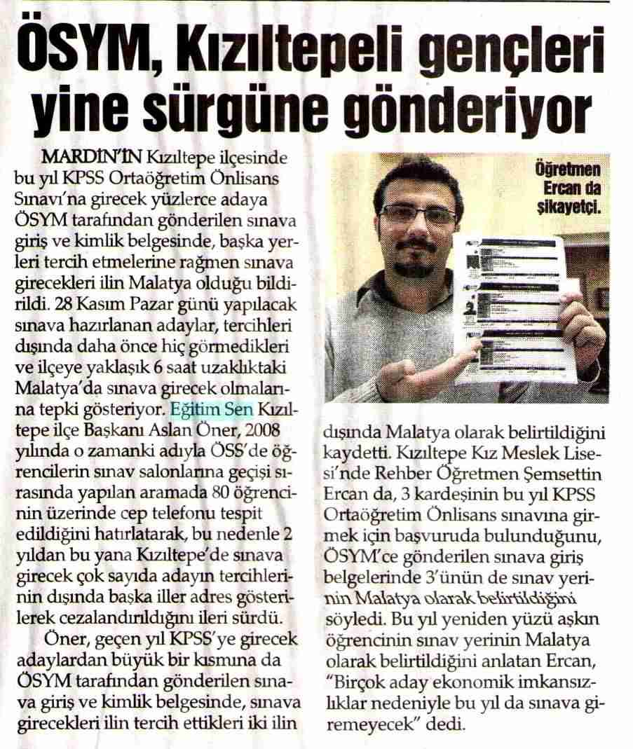 ÖSYM Kızıltepeli Gençleri Yine Sürgüne Gönderiyor - Vatan