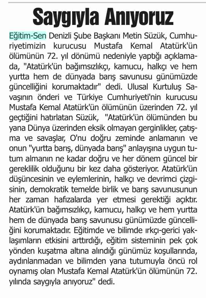 Saygıyla Anıyoruz - Gündem Denizli