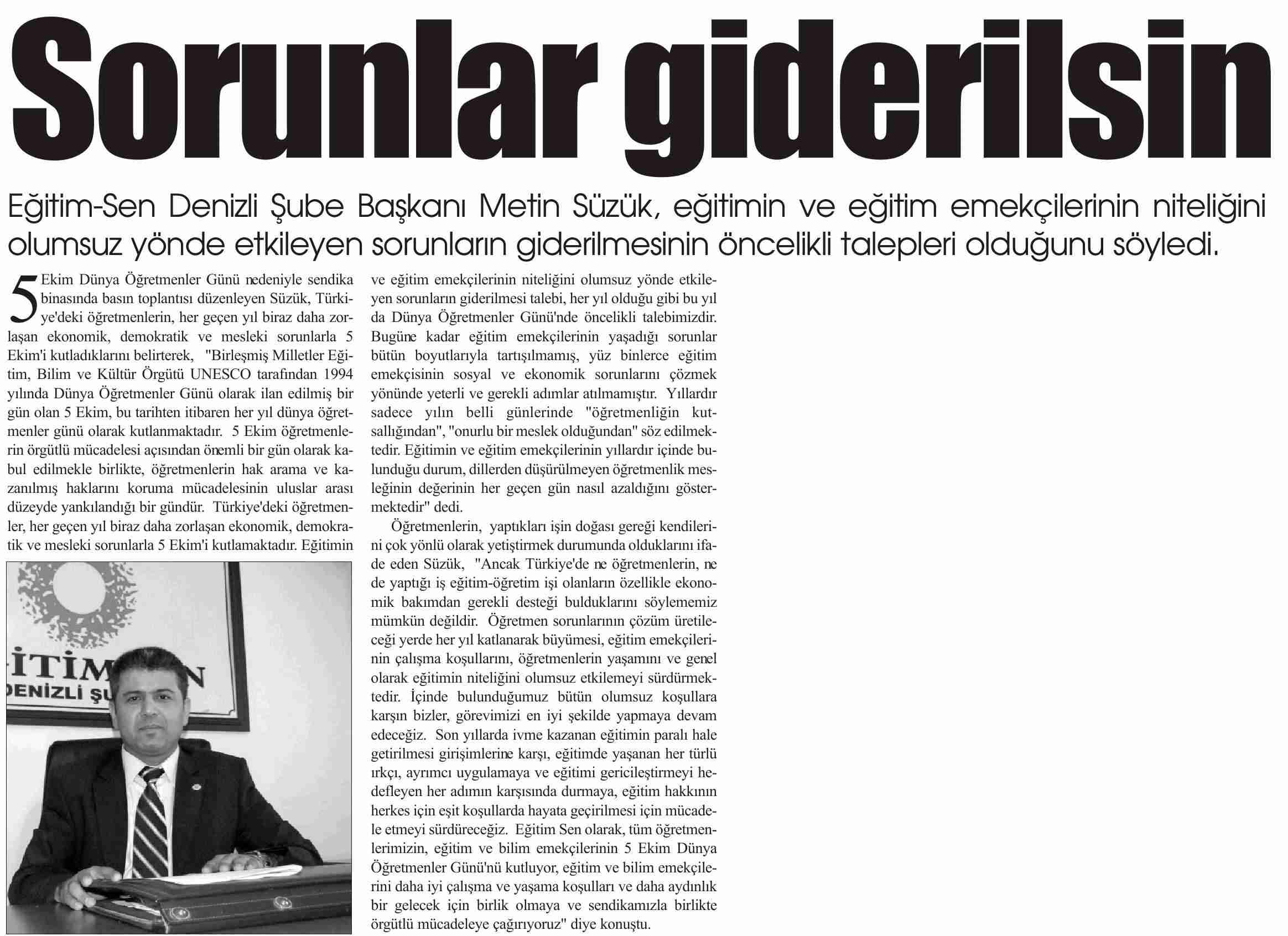 Sorunlar Giderilsin - Yeni Gazete
