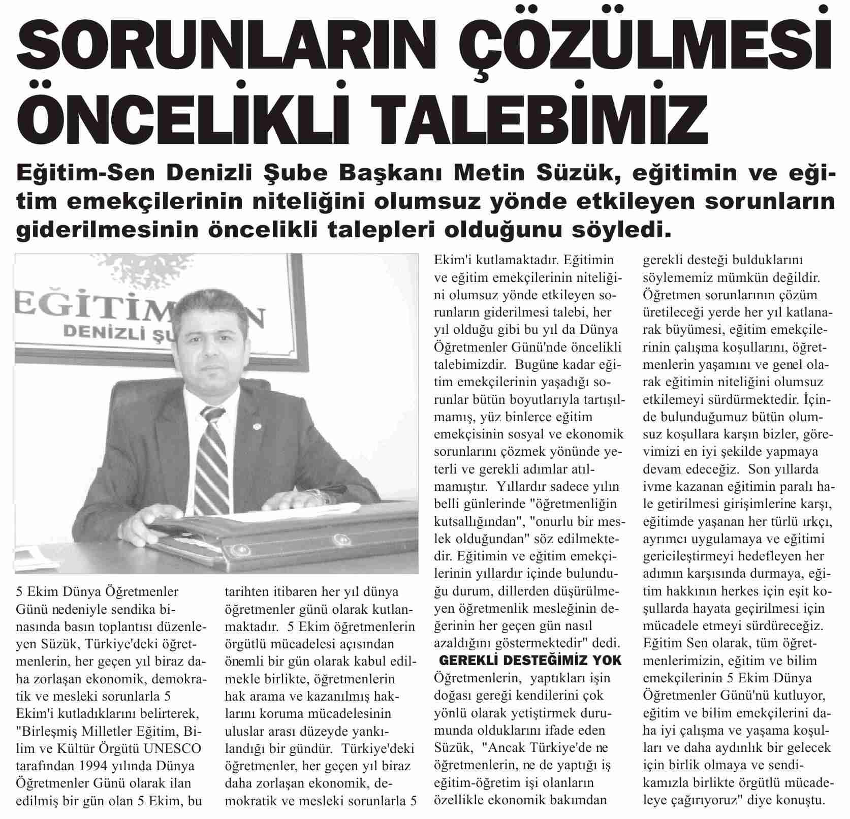 Sorunların Çözülmesi Öncelikli Talebimiz - Gündem Denizli