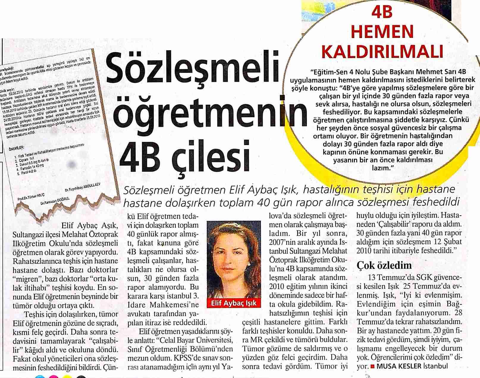 Sözleşmeli Öğretmenin 4/B Çilesi - Milliyet