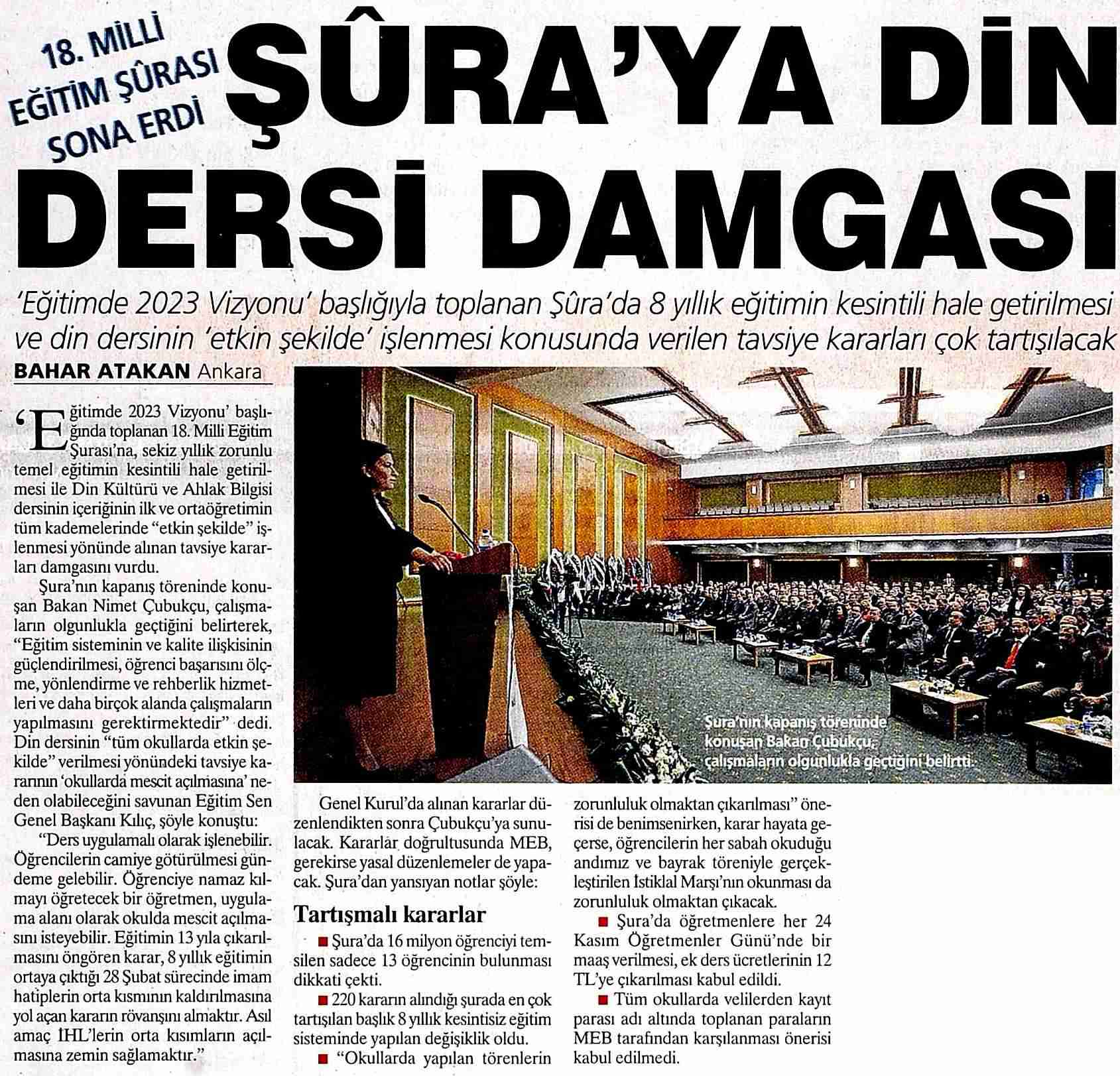 Şuraya Din Dersi Damgası - Milliyet