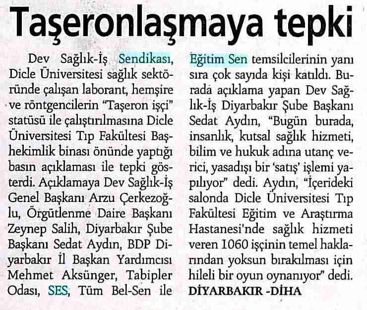 Taşeronlaşmaya Tepki - Günlük