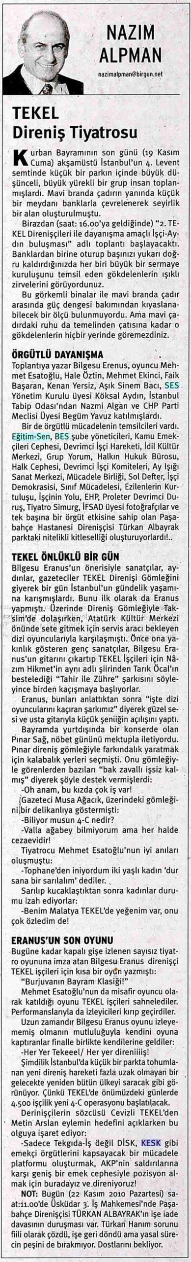Tekel Direniş Tiyatrosu - Birgün