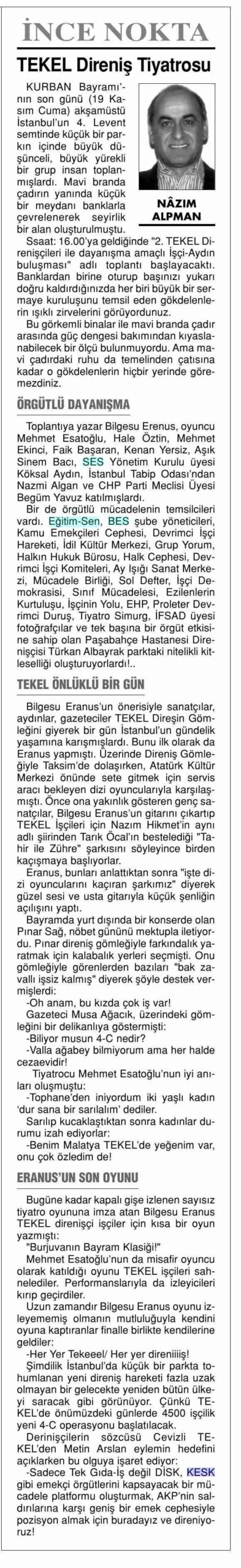 Tekel Direniş Tiyatrosu - Bizim Gazete