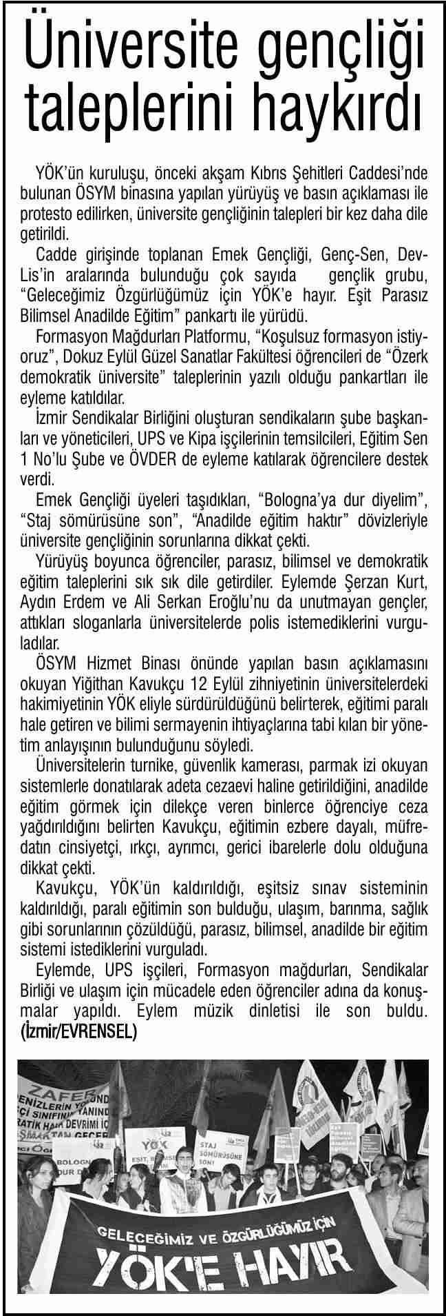 Üniversite Gençliği Taleplerini Haykırdı - Evrensel