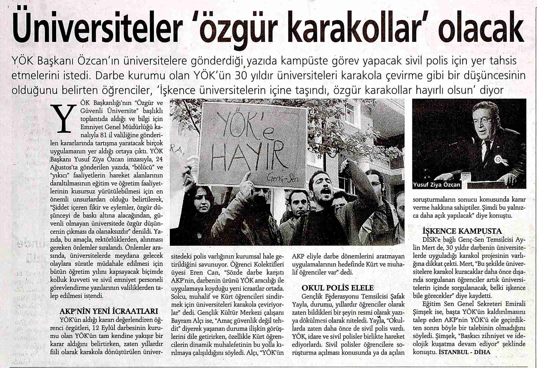 Üniversiteler Özgür Karakollar Olacak - Günlük