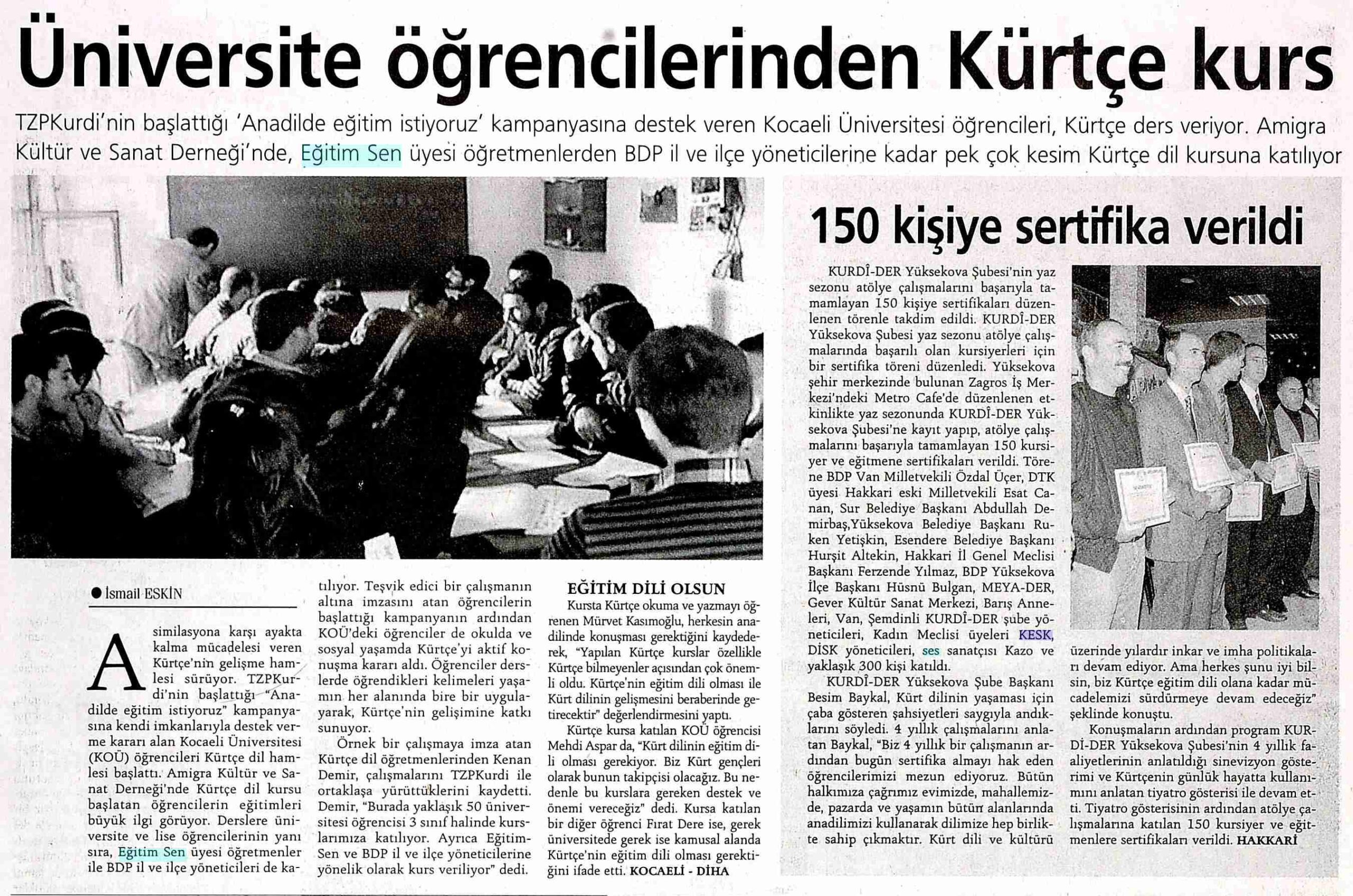 Üniversiteliler Kürtçe Öğretiyor - Günlük