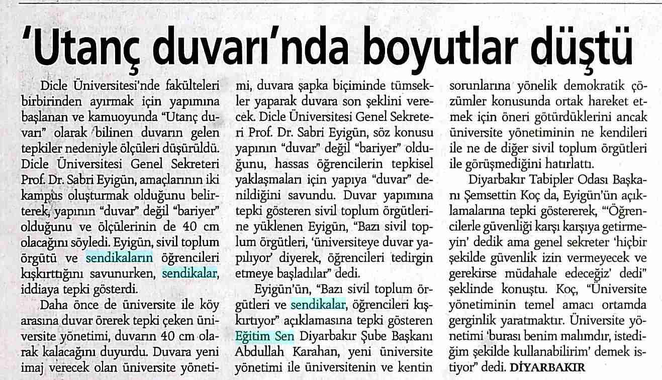Utanç Duvarında Boyutlar Düştü - Günlük