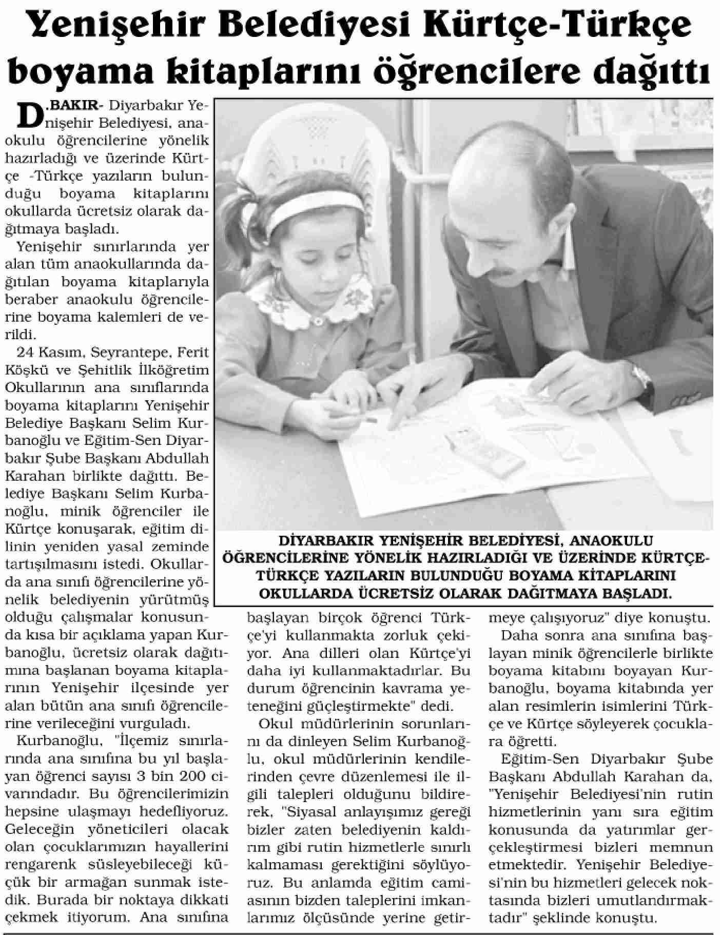 Yenişehir Belediyesi Kürtçe - Türkçe Boyama Kitapları Dağıttı - Yeni Yurt
