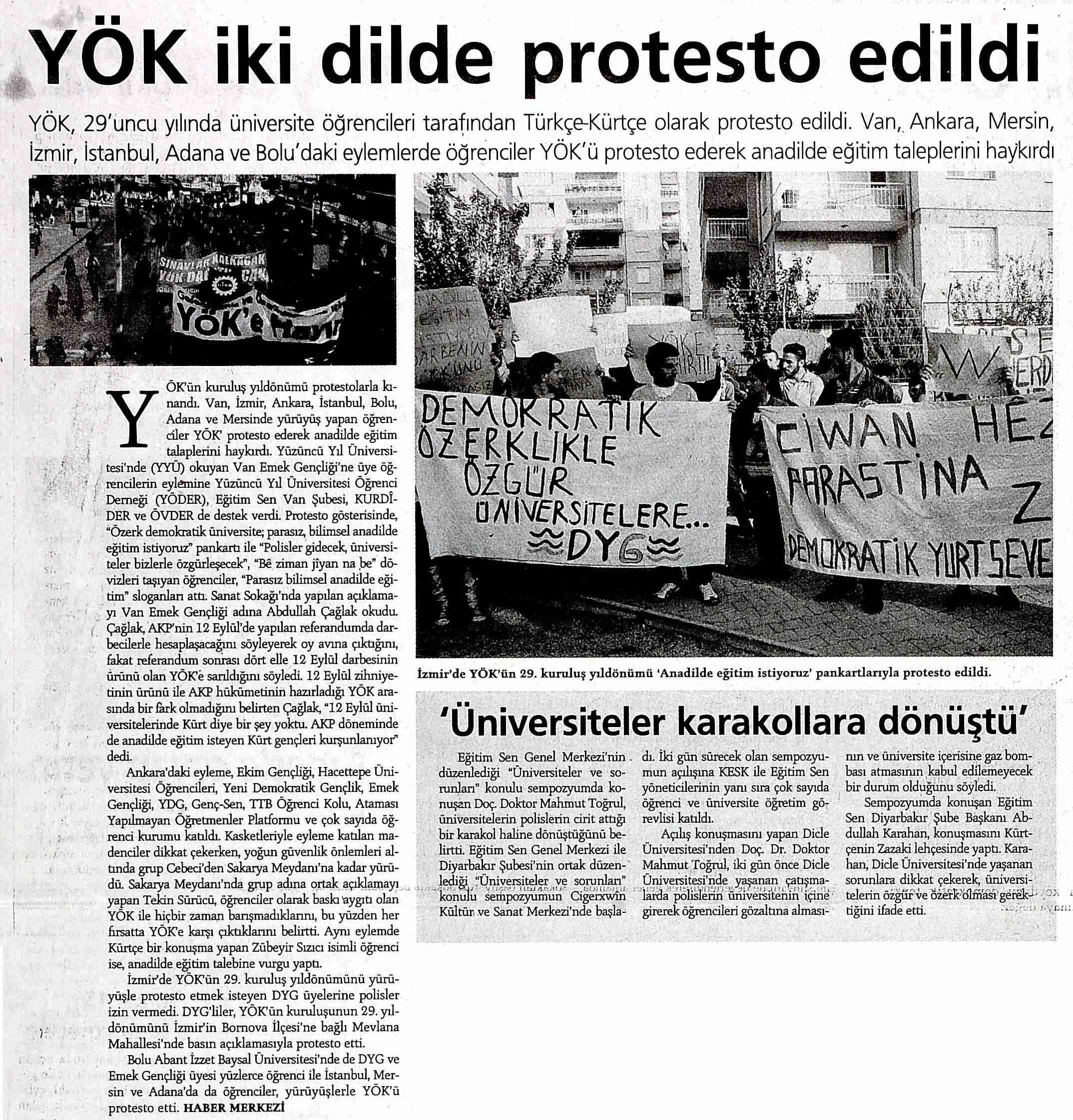 YÖK İki Dilde Protesto Edildi - Günlük