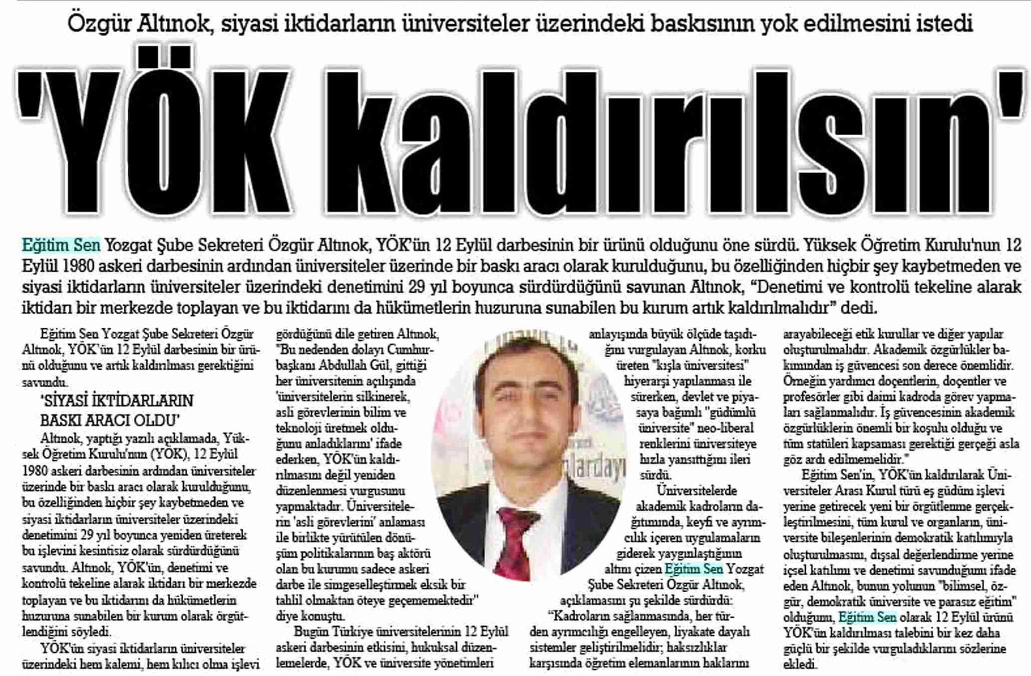 YÖK Kaldırılsın - Yozgat Haber