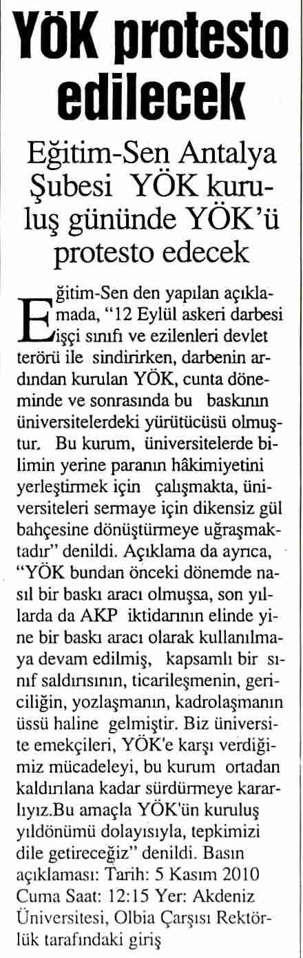 YÖK Protesto Edilecek - Gazete Bir