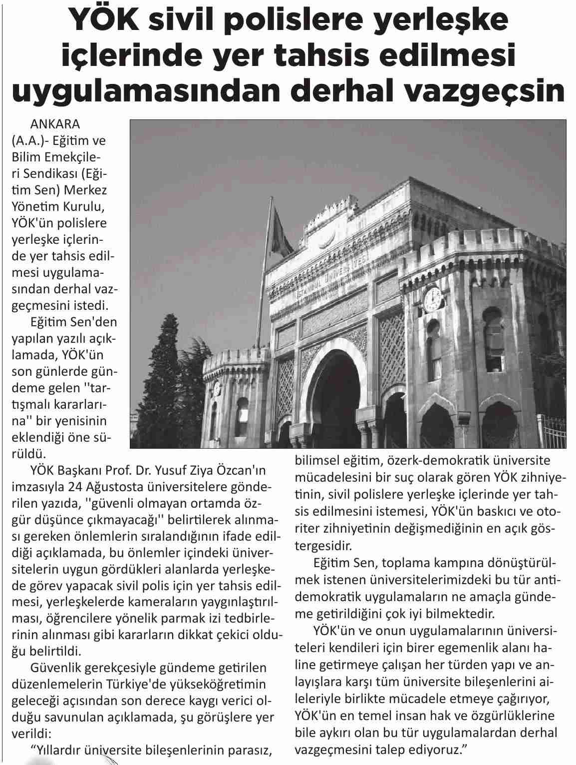 YÖK Sivil Polislere Yerleşke İçlerinde Yer Tahsis Edilmesi Uygulamasından Derhal Vazgeçsin - Kırmızı Beyaz