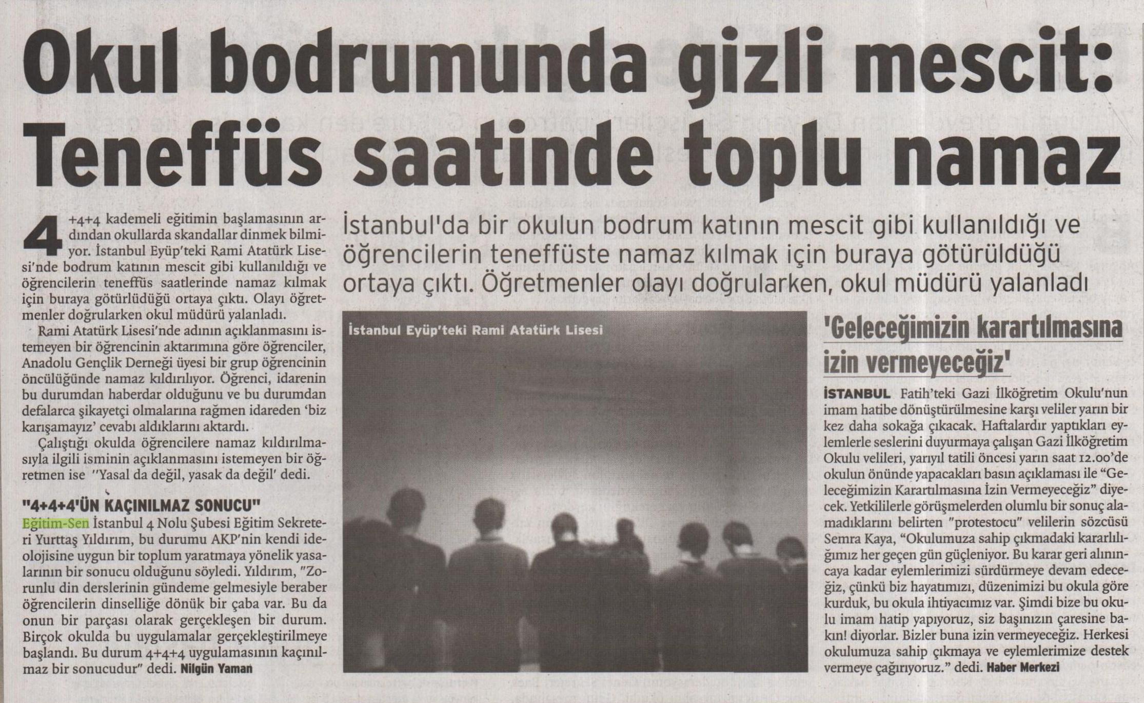 Okul Bodurumda Gizli Mescit! - Birgün