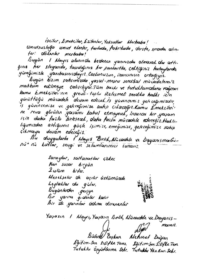 Tutuklu Üyelerimizden Mektup Var!