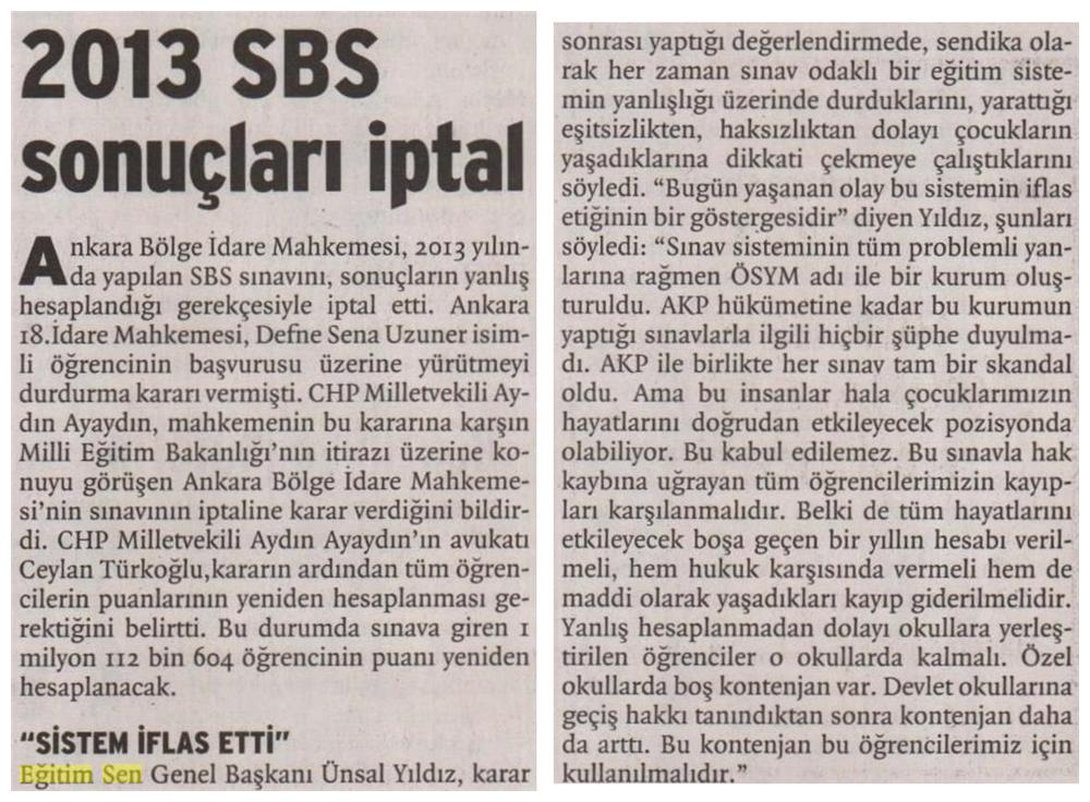 2013 SBS İptal Oldu - Birgün