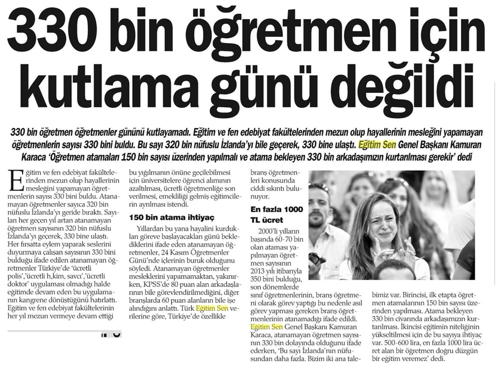 330 Bin Öğretmen İçin Kutlama Günü Değildi - Haber Ekspres