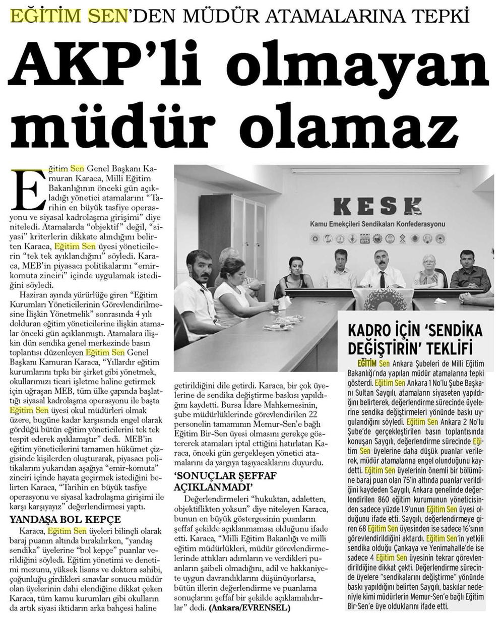 AKP'li Olmayan Müdür Olamaz - Evrensel