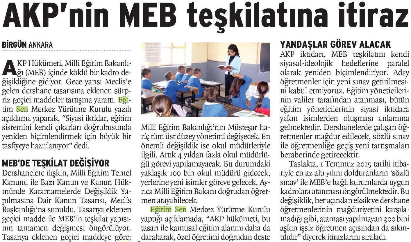 AKP'nin MEB Teşkilatına İtiraz - Birgün