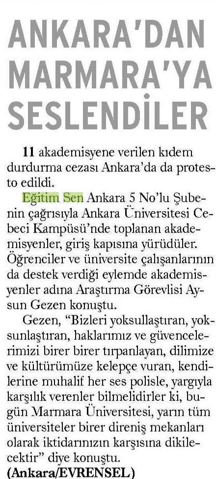 Ankara'dan Marmara'ya Seslendiler - Evrensel