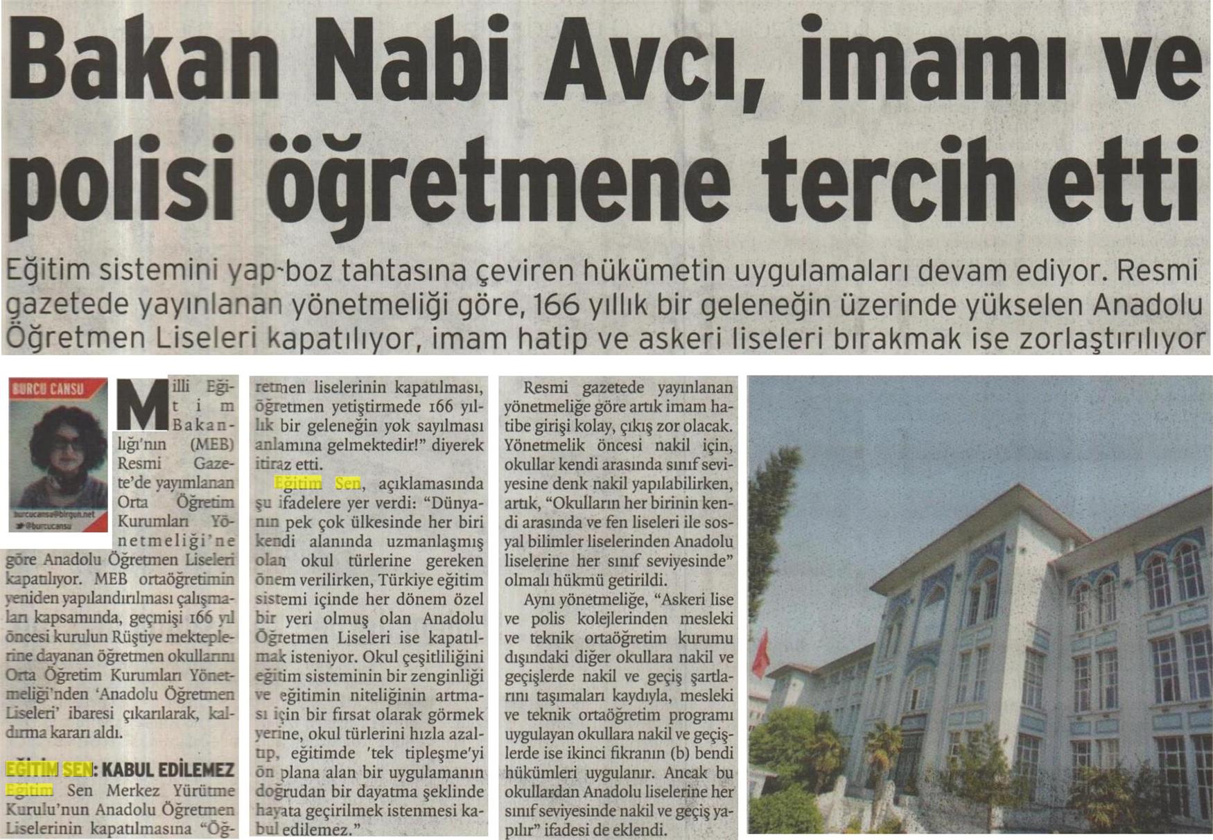 Bakan Nabi Avcı, İmamı ve Polisi Öğretmene Tercih Etti - Birgün