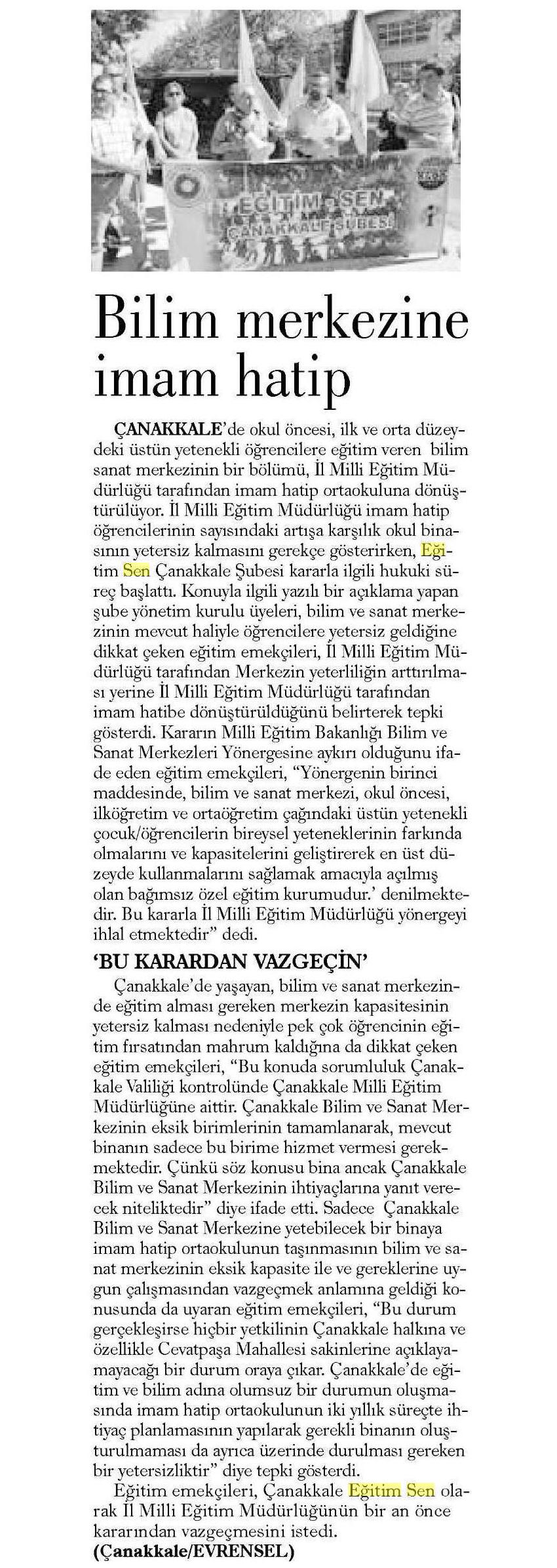 Bilim Merkezine İmam Hatip - Evrensel