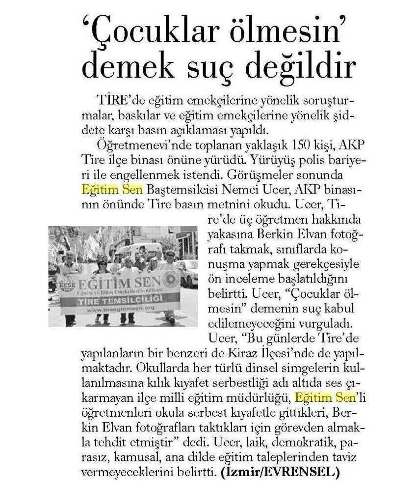 'Çocuklar Ölmesin' Demek Suç Değildir - Evrensel