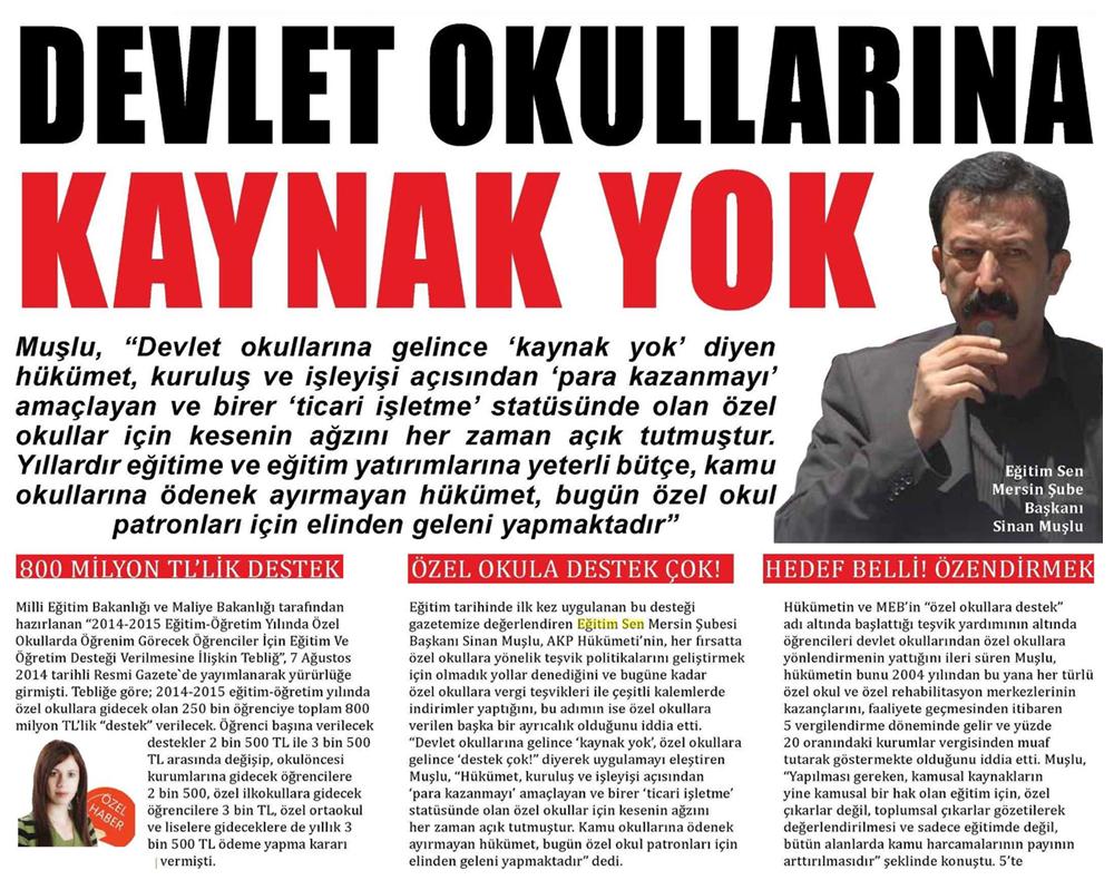 Devlet Okullarına Kaynak Yok - Mersin Hakimiyet