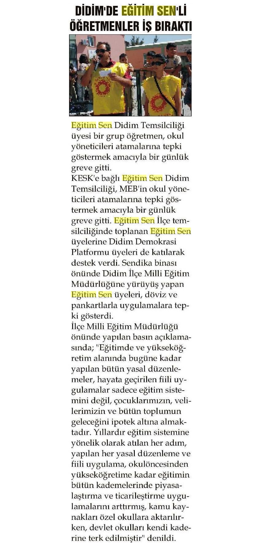 Didim'de Eğitim Sen'li Öğretmenler İş Bıraktı - Gazete Flaş