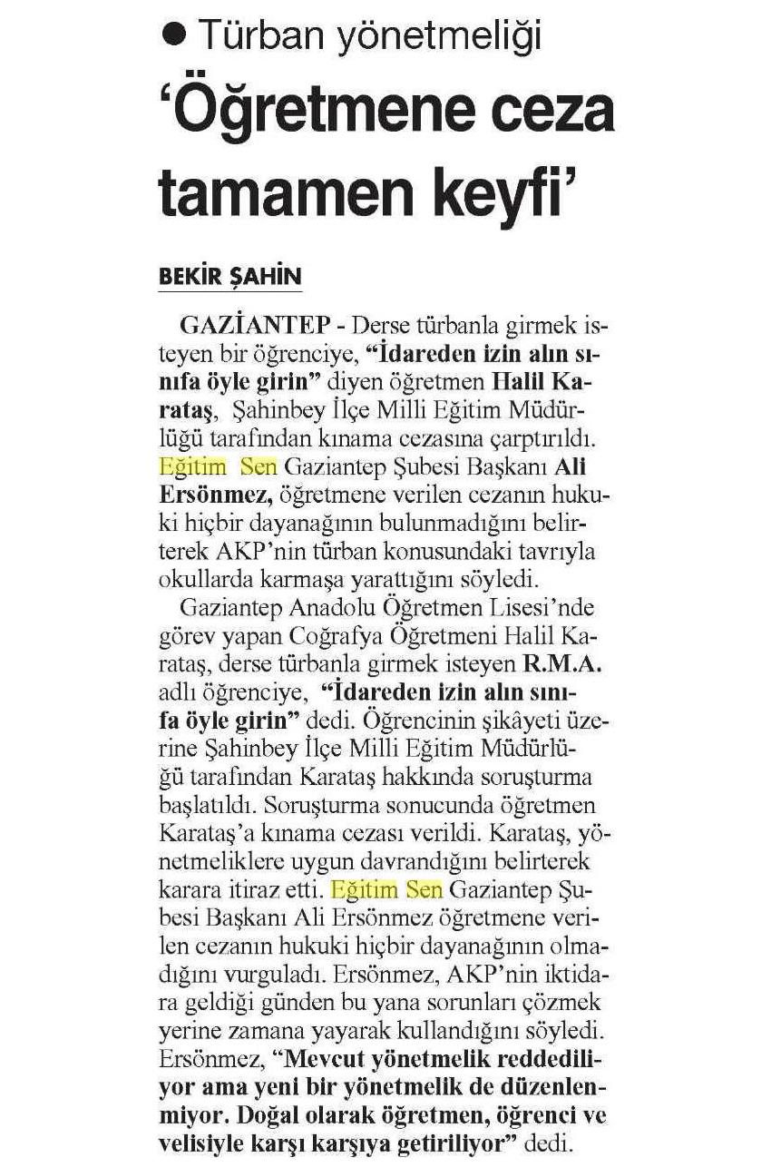Öğretmene Ceza Tamamen Keyfi - Cumhuriyet İzmir