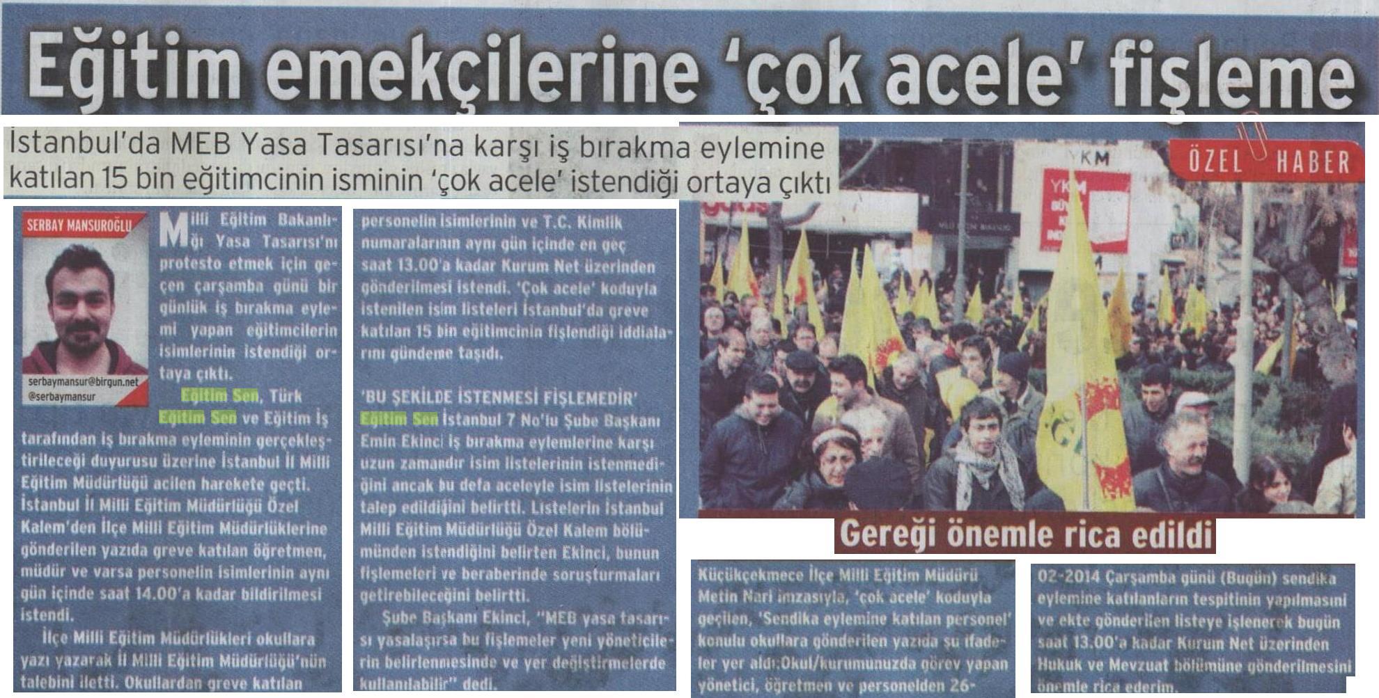 Eğitim Emekçilerine Çok Acele Fişleme - Birgün