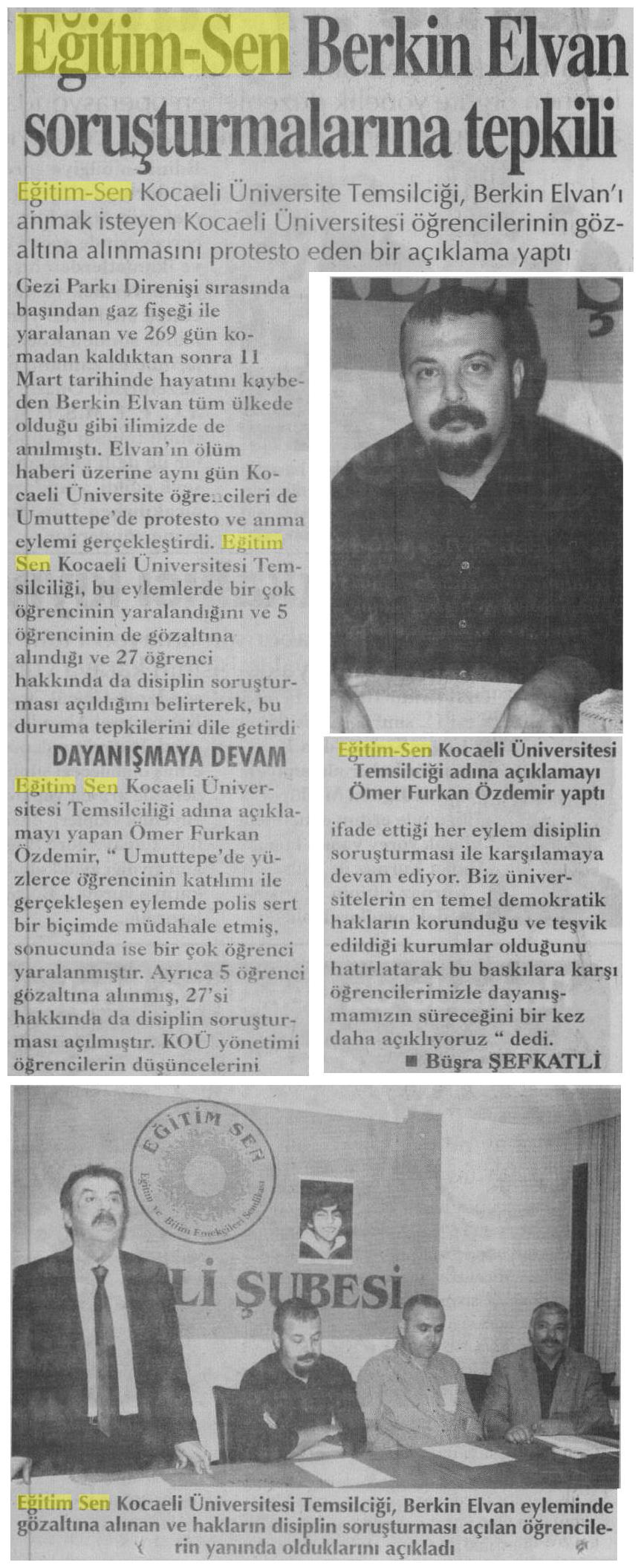 Eğitim Sen Berkin Elvan Soruşturmalarına Tepkili - Çağdaş Kocaeli