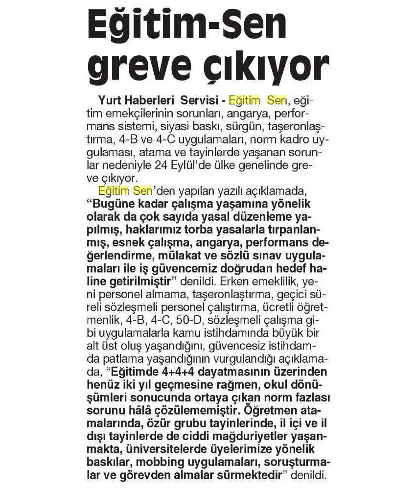 Eğitim Sen Greve Çıkıyor! - Cumhuriyet