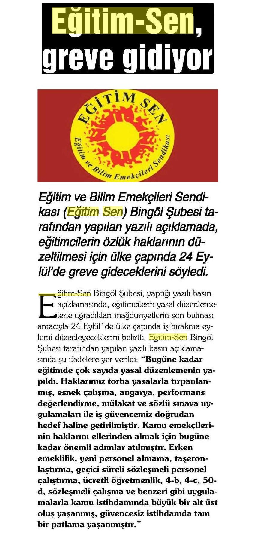 Eğitim Sen Greve Gidiyor - Bingöl'ün Sesi