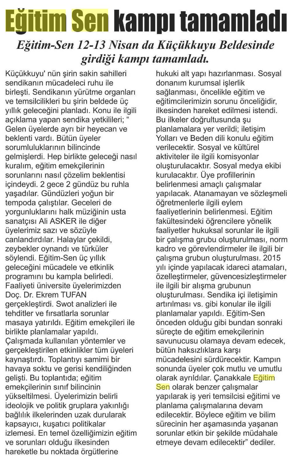 Eğitim Sen Kampı Tamamlandı - Çanakkale Hedef
