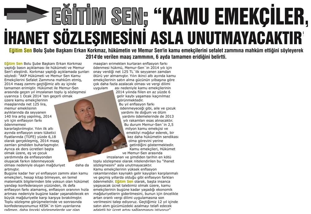 Eğitim Sen: Kamu Emekçileri İhanet Sözleşmesini Unutmayacaktır - Bolu Takip Gazetesi